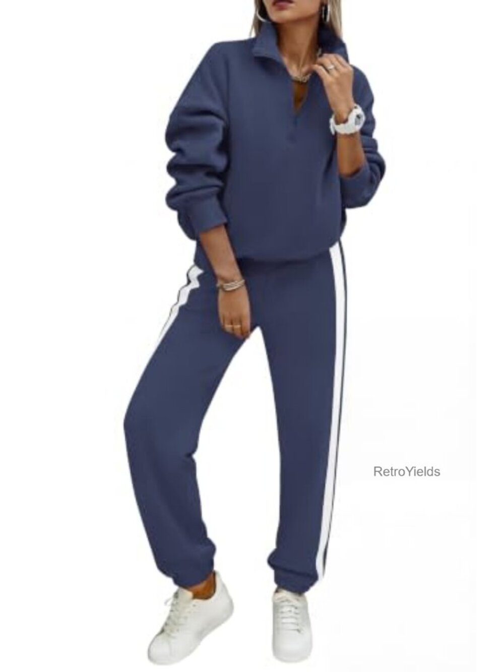 Fleece Lined 2 Piece Lounge Set Half Zip Sweatshirt & Joggers